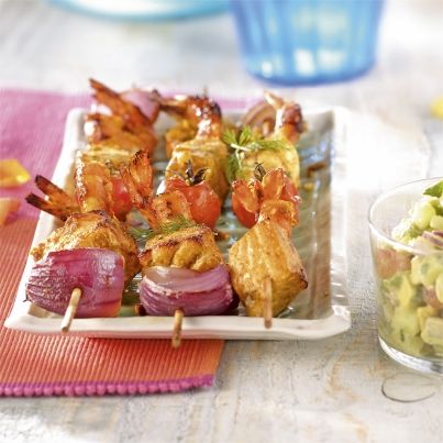 Brochettes de fruits de mer à l'indienne