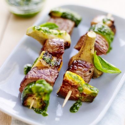 Brochettes de Veau Aubergines, Artichauts et Courgettes