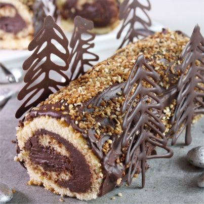 Bûche chocolat Noir Absolu, Zestes d'Orange et Pralin