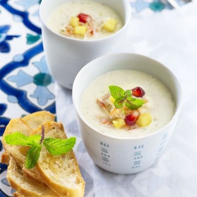 Cappuccino de crabe, ananas et menthe