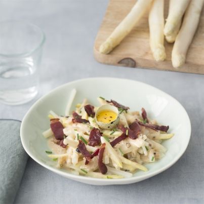 Carbonara d'asperge des Sables des Landes au magret de canard fumé
