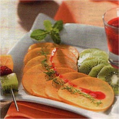 Carpaccio de kakis Persimon aux kiwis et coulis de framboises
