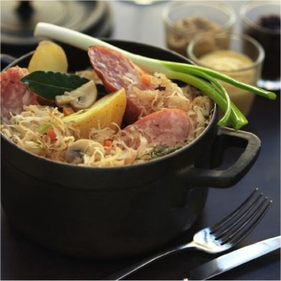 Cassolette de Choucroute et saucisses de Montbéliard