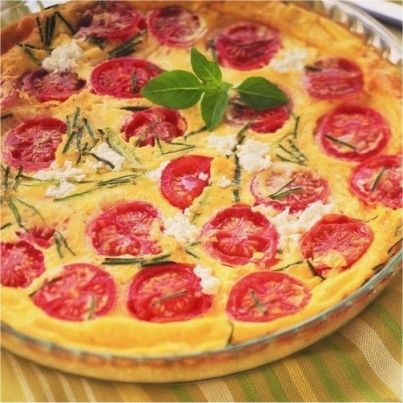 Clafoutis au chèvre frais, courgette et tomates cerise