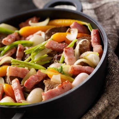 Cocotte de boeuf petits légumes et lardons