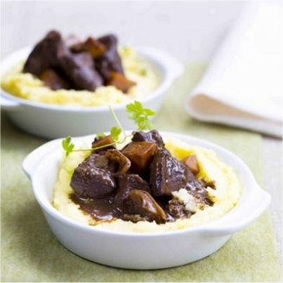 Cœur de veau braisé au chocolat et polenta