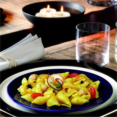 Conchiglie Rigate à l'espadon, aux aubergines et aux oranges