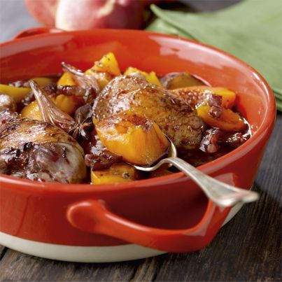 Coq au vin et aux nectarines de nos régions