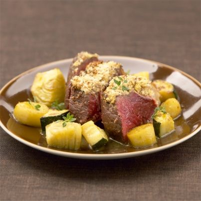 Côte de boeuf gratinée à la Grémolata et légumes en Escalivade