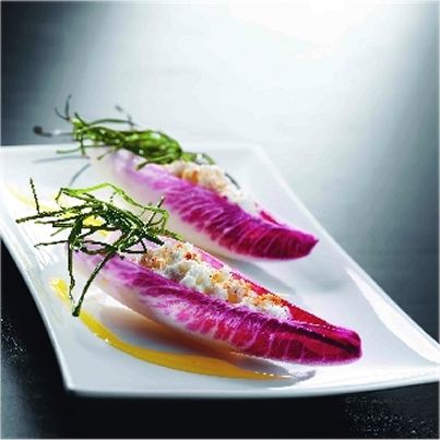 Croquant d'endive rouge et chèvre à la fleur de Macis