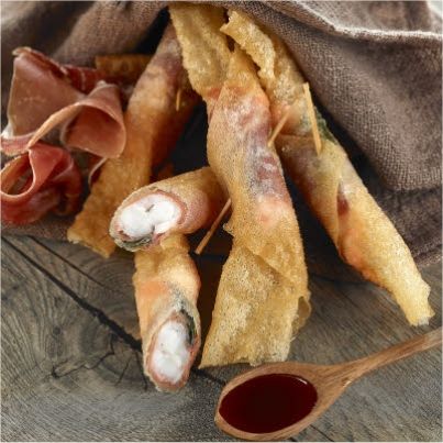 Croustillant de Langoustines relevé au jambon Consorcio Serrano, réduction d'agrumes