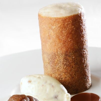 Croustillant de Marrons, Chocolat, Caramel et Lait Mousseux de Vanille