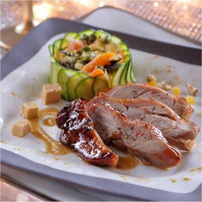 Cuisses de dinde caramélisées au miel d'épices et farcies au foie gras