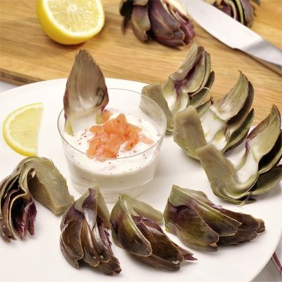 Dips d'artichaut Cardinal, fromage blanc au saumon fumé