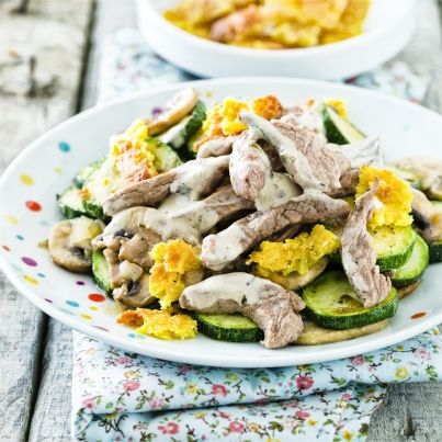 Emincé d'agneau au crumble de parmesan