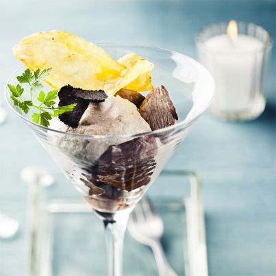 Espuma de marrons à l'agneau et à la truffe