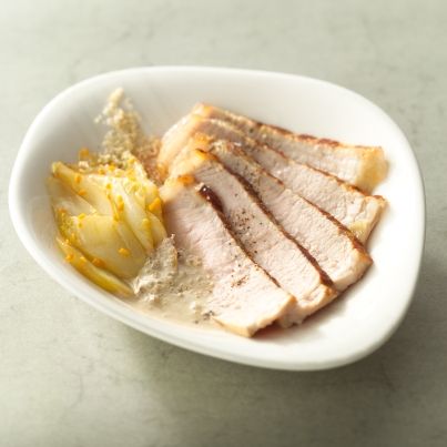 Triples côtes de veau à l'émulsion noix-café