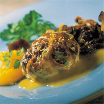 Crépinettes de joues de veau façon Osso-Buco aux agrumes et chanterelles