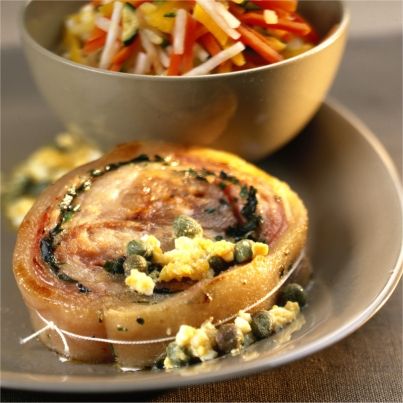 Recette Croustillants de tête de veau et petits légumes, sauce ravigote