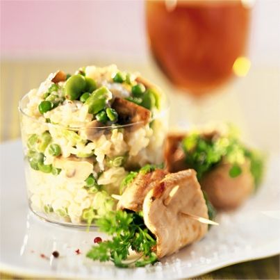 Grillade de porc aux herbes fraîches et risotto vert, arômes de Bière de Printemps