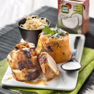 Filet mignon caramélisé, petits flans de carottes au lait de coco