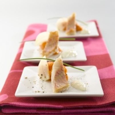Filet de rouget, purée d'ail et patate douce