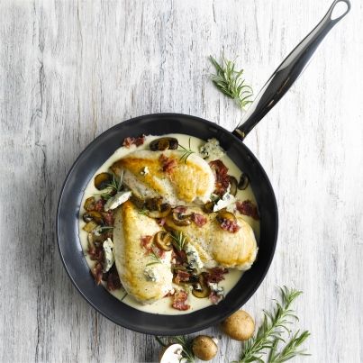 Filets de dinde à la sauce crémeuse à la pancetta et aux champignons