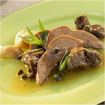Fricassée de langues et joues d'agneau aux câpres et à l'estragon