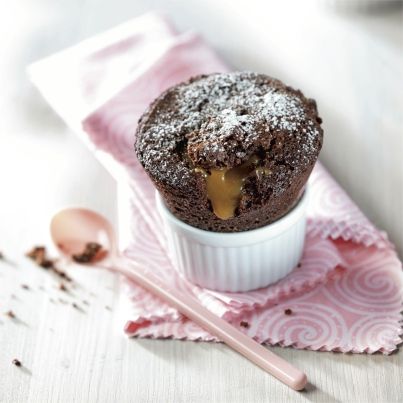 Fondant au chocolat, cœur coulant de caramel au beurre salé Régilait