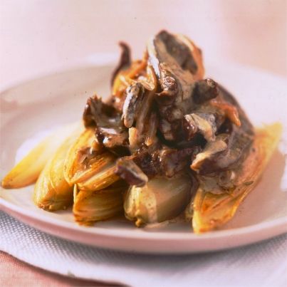 Fricassée de cœur de veau, endives braisées et sauce crème