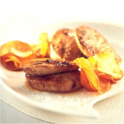 Rognons blancs en sauce mielleuse et chips de patates douces