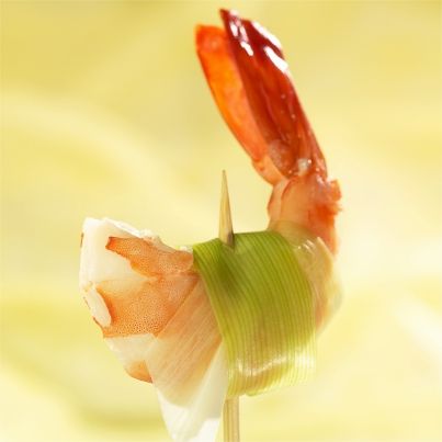 Rouleaux de poireaux primeurs nantais et gambas