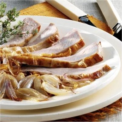 Selle d'agneau rôtie, Echalotes Traditionnelles poêlées au beurre demi-sel