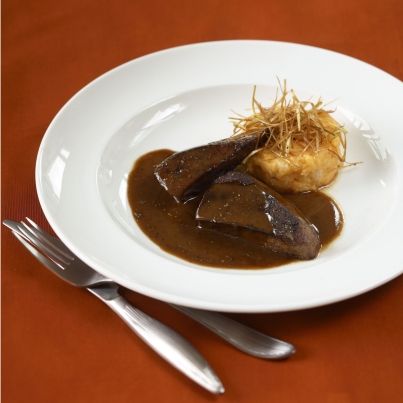 Foie de veau café marsala, purée de céleri et pomme de terre