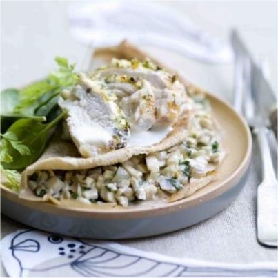 Galette de sarrasin, duxelle de champignons et émincés de poulet