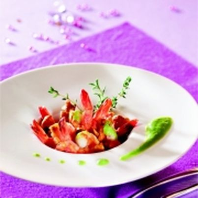 Gambas et Crémeux de Petits Pois