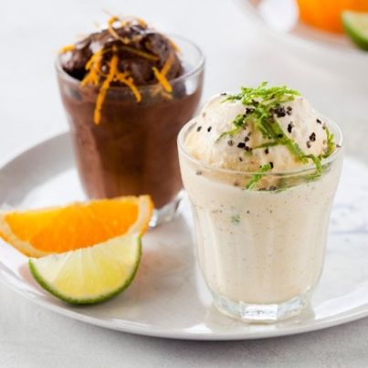 Shots de glace Stracciatella chocolat, orange et poivre noir & Chocolat, citron vert et poivre noir