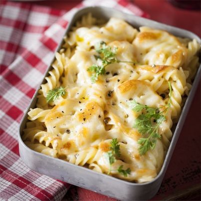 Gratin de Fusilli à la scarmoza et huile de truffe blanche