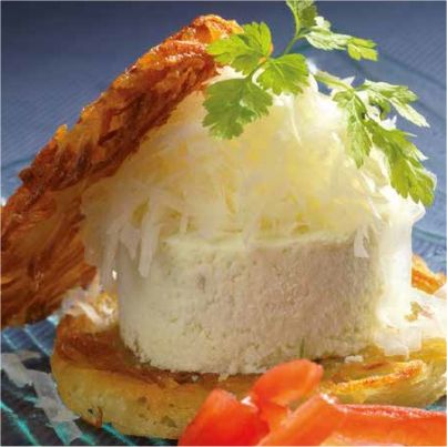 Petit hamburger mousseline d'oignons nouveaux et Ossau Iraty