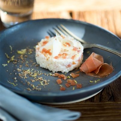 Jambon Consorcio Serrano, Riz Rond Cuisiné Aux Châtaignes Grillées Et Manchego