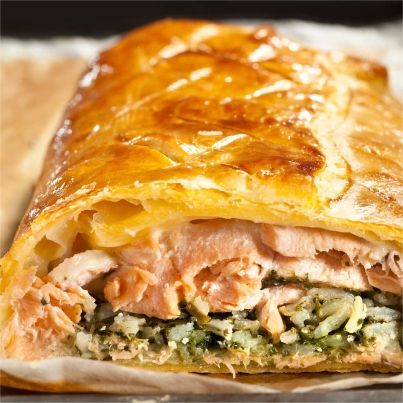 Koulibiak de saumon et épinards au Comté