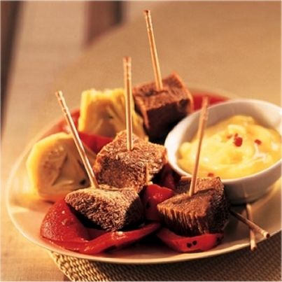 Cubes de langue de bœuf, sauce aïoli
