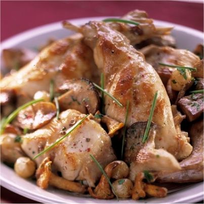 Lapin aux raisins et champignons des bois