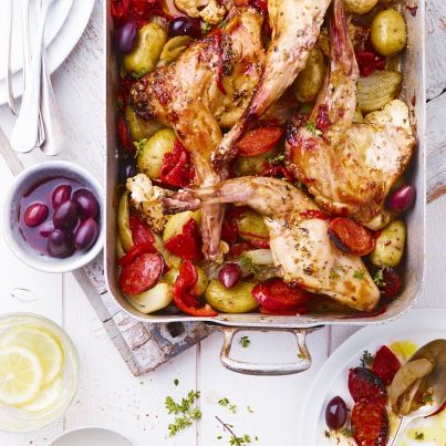 Lapin Rôti au Chorizo et Pommes de Terre Grenailles