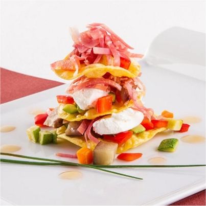 Petites lasagnes croustillantes au Jambon de Parme, champignons et petits légumes