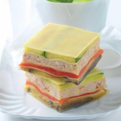 Lasagnes de thon blanc et légumes grillés au coulis de basilic