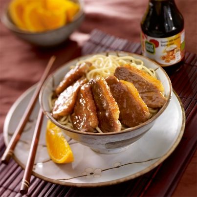 Magret de canard à l'orange sauce soja sucrée