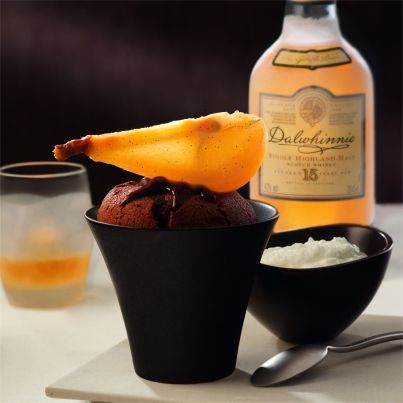 Moelleux au chocolat, mascarpone coco et quartier de poire