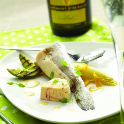 Mousseline de merlan aux écrevisses, sa sauce au Crémant d'Alsace et pamplemousse