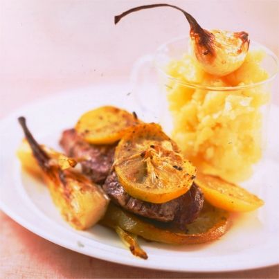 Onglet de veau frotté à l'ail et au citron, purée à la fourchette